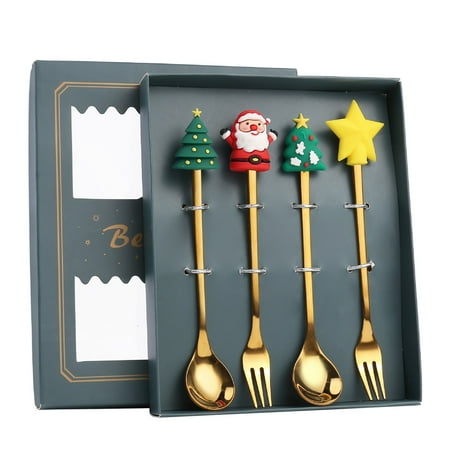 

Hot Sale! Iheaun Christmas Tableware Set Stainless Steel Spoon Gift Set Dessert Spoon Fork Coffee Spoon Christmas Pendant Spoon Tableware Set Gift Tableware
