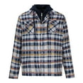 thumbnail image 4 of Men's Quilted Lined Hoodie Jacket Plaid Cotton Zip Up Sweatshirt Jacket Long Sleeve Flannel Shirt Shacket (4XL, Orange), 4 of 5