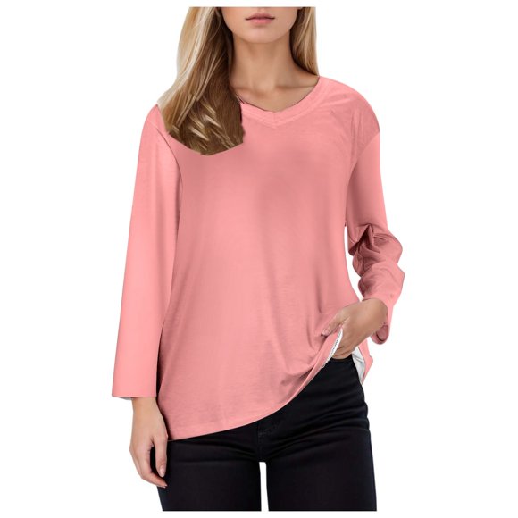 TINZ Women's Casual Point Sleeve V Neck Slim Solid Color T Shirt Long Sleeve Top Womens Summer Shirts Loose Fit Women's Athletic Tops Dry Tech Shirts Women