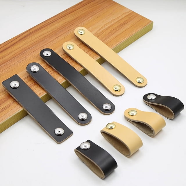 Tirador de cuero para puerta de armario de muebles Tirador de cuero para bolso Tirador de cuero para cajón Tirador de cuero para puerta de armario con hebilla Marrón y negro