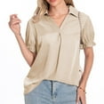 thumbnail image 4 of Women's Summer Clothes Comfy Casual Shirts Dressy Casual Tops for Lady V Neck Blouse Solid Color Short Sleeve Loose Fit Flowy Tunic Tops Vintage Fashion 2024 Khaki T Shirts M, 4 of 8