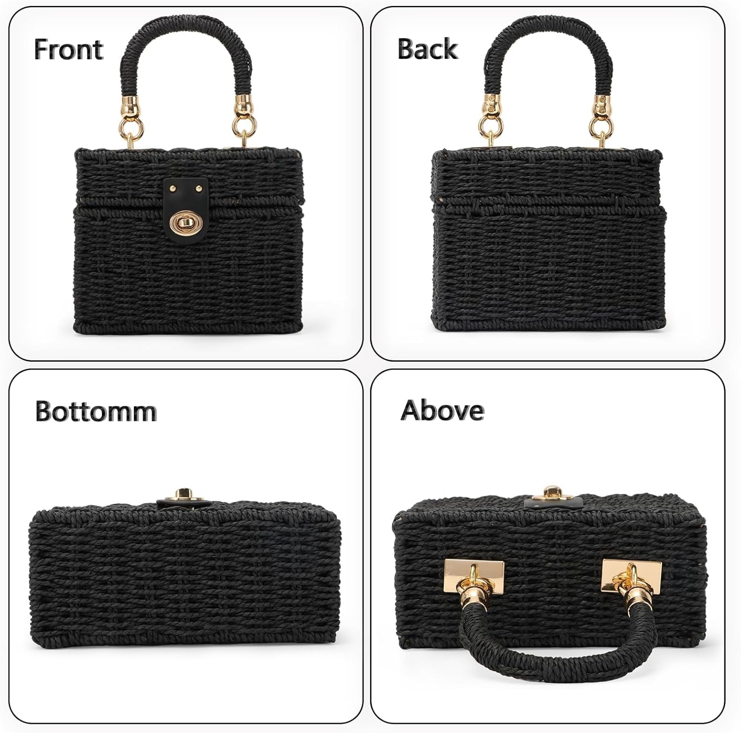 Women Handwoven Rattan Handbag Beach Straw Tote Bag Square Boho Crossbody Bag