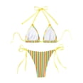 thumbnail image 4 of Delconic Women’s Triangle Bikini Set with Adjustable Halter Top and Tie Side Bottoms Striped Print Two Piece Swimsuit for Beach Pool, 4 of 7