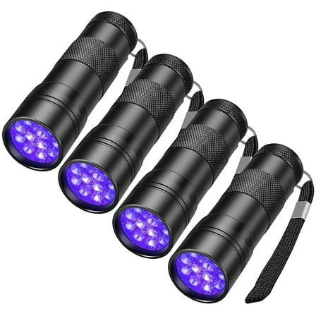 4 Pack UV Flashlight Black Light, 12 LED 395 nm Blacklight Perfect Detector for Dog and Cat Urine, Dry Pet Stains, Bed Bug, Matching with Pet Odor Eliminator