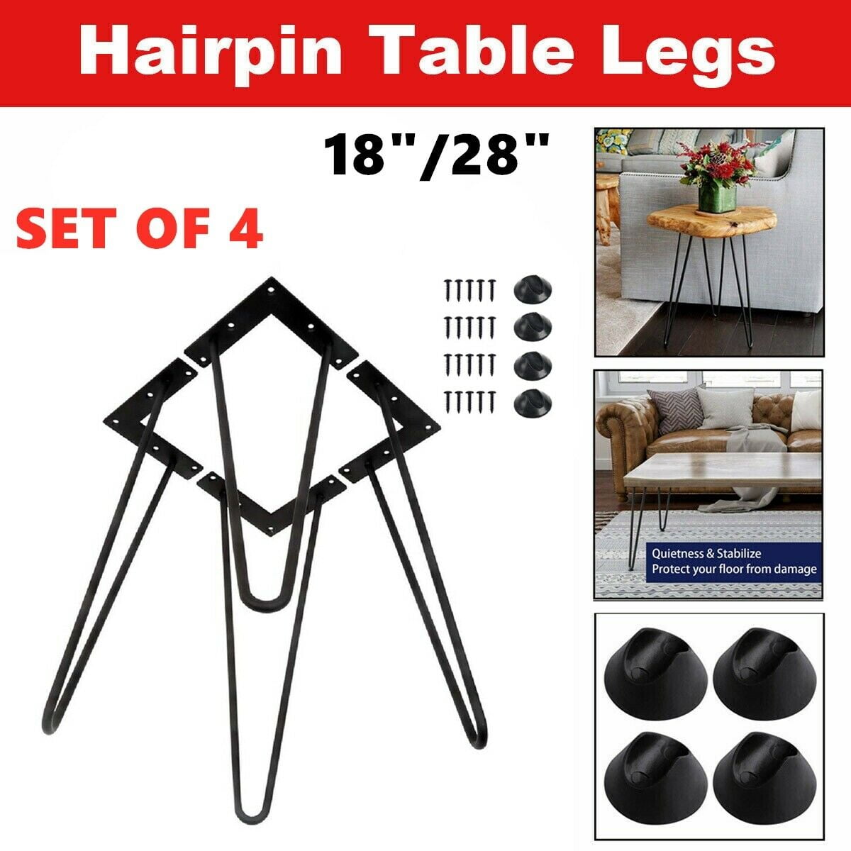 22" Set of 4 Solid Iron Bar W/ Screw NEW USA Coffee Metal Hairpin Table Legs 8" 