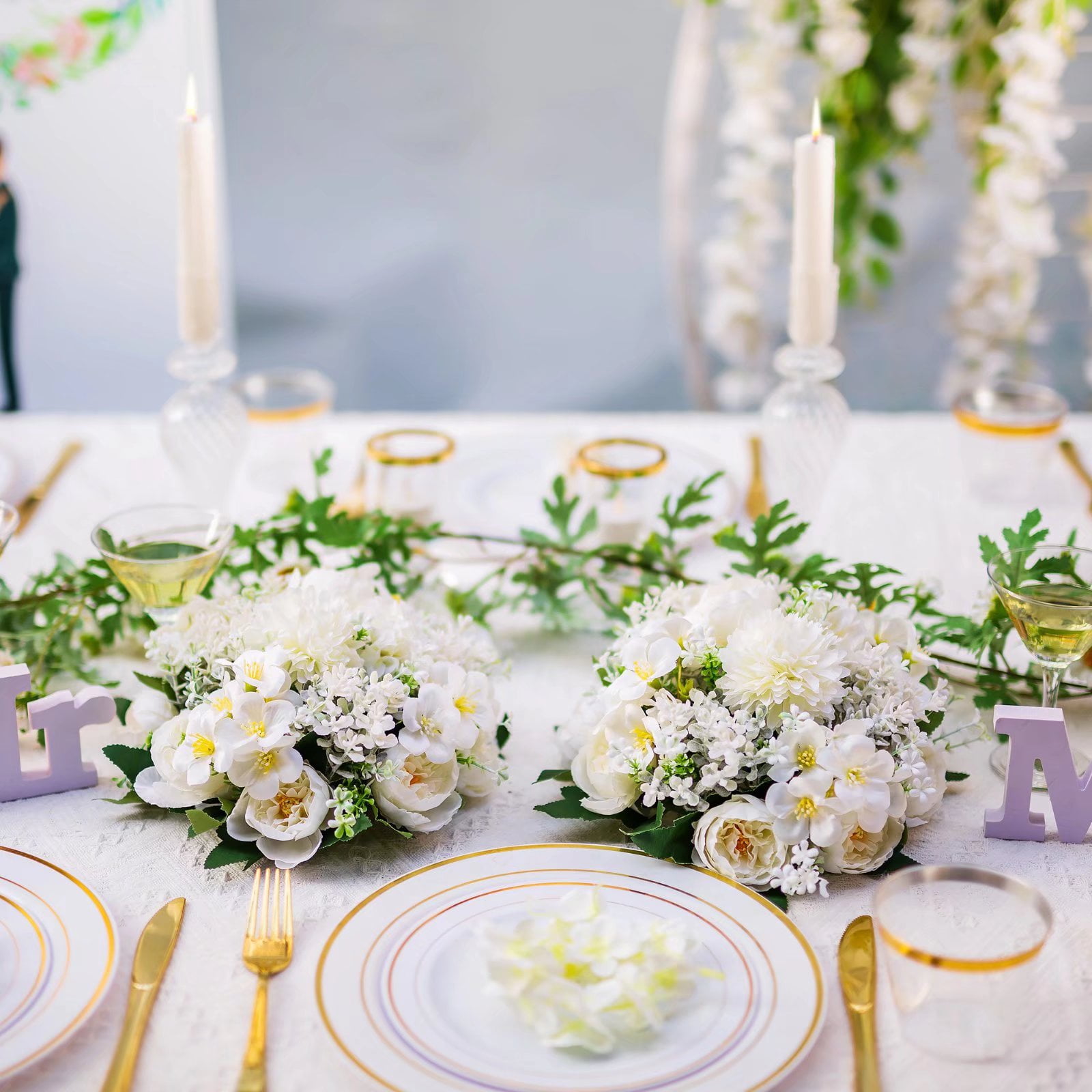 Fake Flowers Kissing Ball for Wedding Centerpieces Set of 10 White Artificial Flower Arrangements