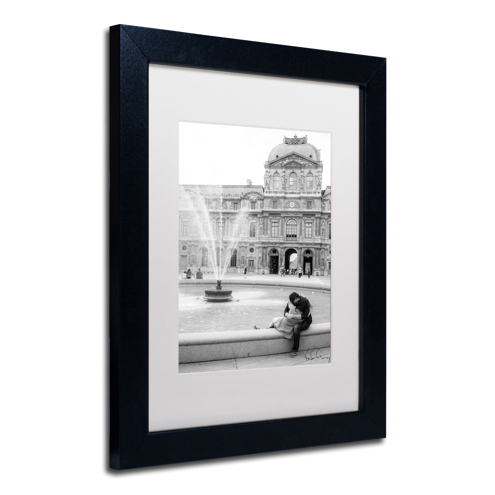 Trademark Fine Art "Paris Kiss" Canvas Art by Yale Gurney, White Matte, Black Frame
