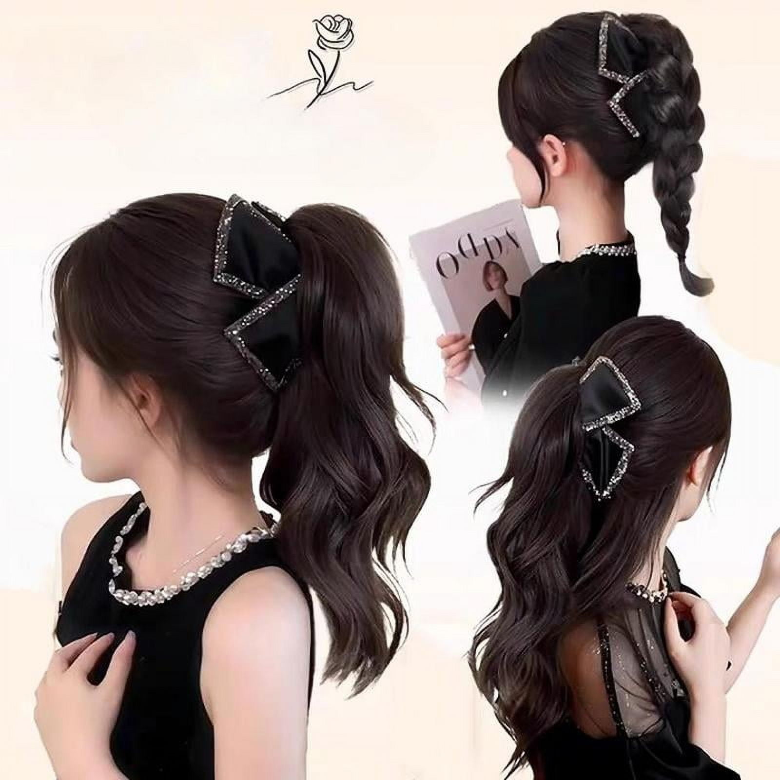 Natural Long Fluffy Curly High Synthetic Ponytail Grab Wig Women Half Waterfall Clip-on Hair Extensions