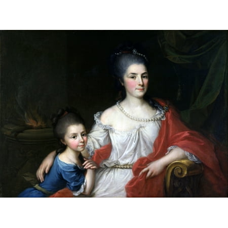 Portrait Of Bianca Ferrari Visconti With Her Daughter Elena Canvas Art - (36 x 24)