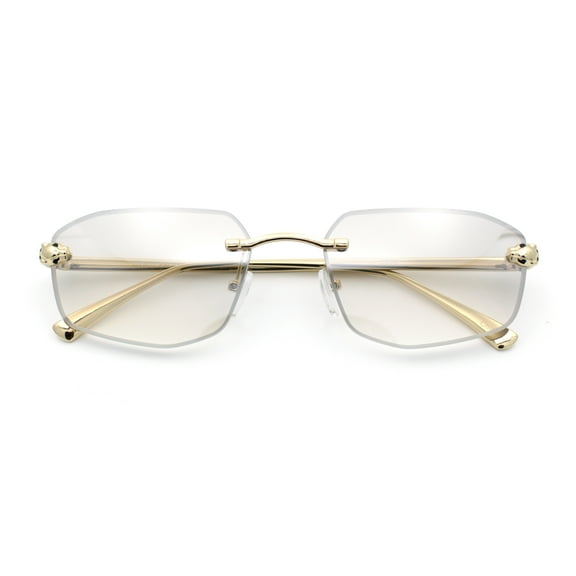 Gangster Rimless Geometric Narrow Rectangle Jaguar Hustler Sunglasses Gold - Clear