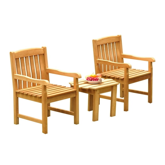 Grade-A Teak Dining Set: 2 Seater 3 Pc: Adirondack Side Table And 2 Devon Arm Chairs Outdoor Patio WholesaleTeak #51DV0003