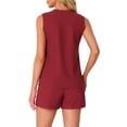 thumbnail image 3 of INSPIRAR CHIC Conjuntos de Pijamas de Mujer de Tejido Waffle Sin Mangas con Cuello en V, Top de Tanque con Pantalones Cortos, Conjuntos de Lounge L Rojo, 3 of 6