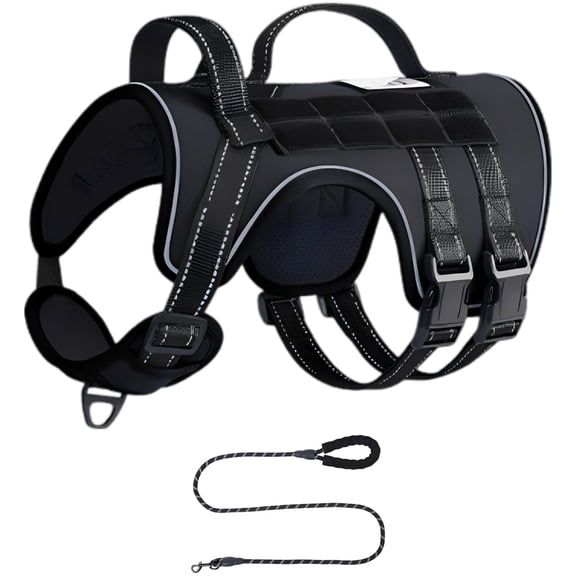 Utility Dog Harness, Large Dog Harness Heavy Duty with No Pull Dual D-Ring, Breathable Padded Pet Vest, Reflective Adjustable Pet Vest for Training Walking Running