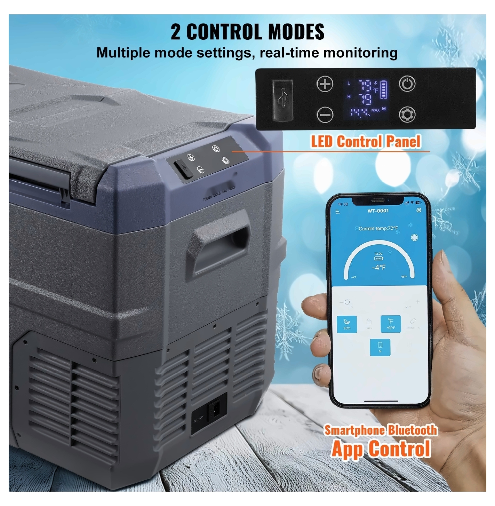 Portable Car Refrigerator Freezer 32L Dual Zone, Compressor 12V/24V & 110V-240V, Rapid Cooling -20°C, Bluetooth Control for Car, RV, Camping
