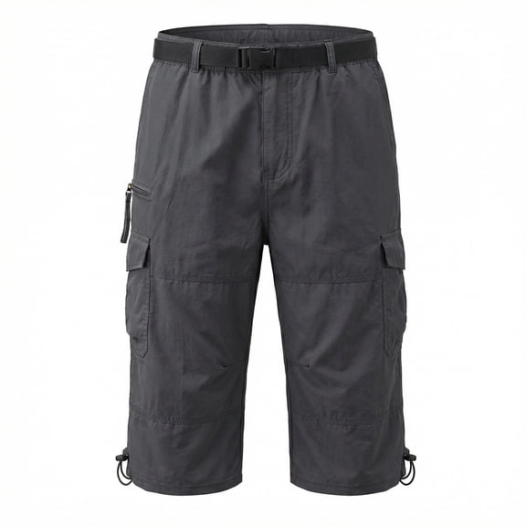 Chiccall Cotton Cargo Shorts for Men Long Capri Elastic Below The Knee 3/4 Casual Summer Outdoor Hiking Shorts with Pockets (No Belt)