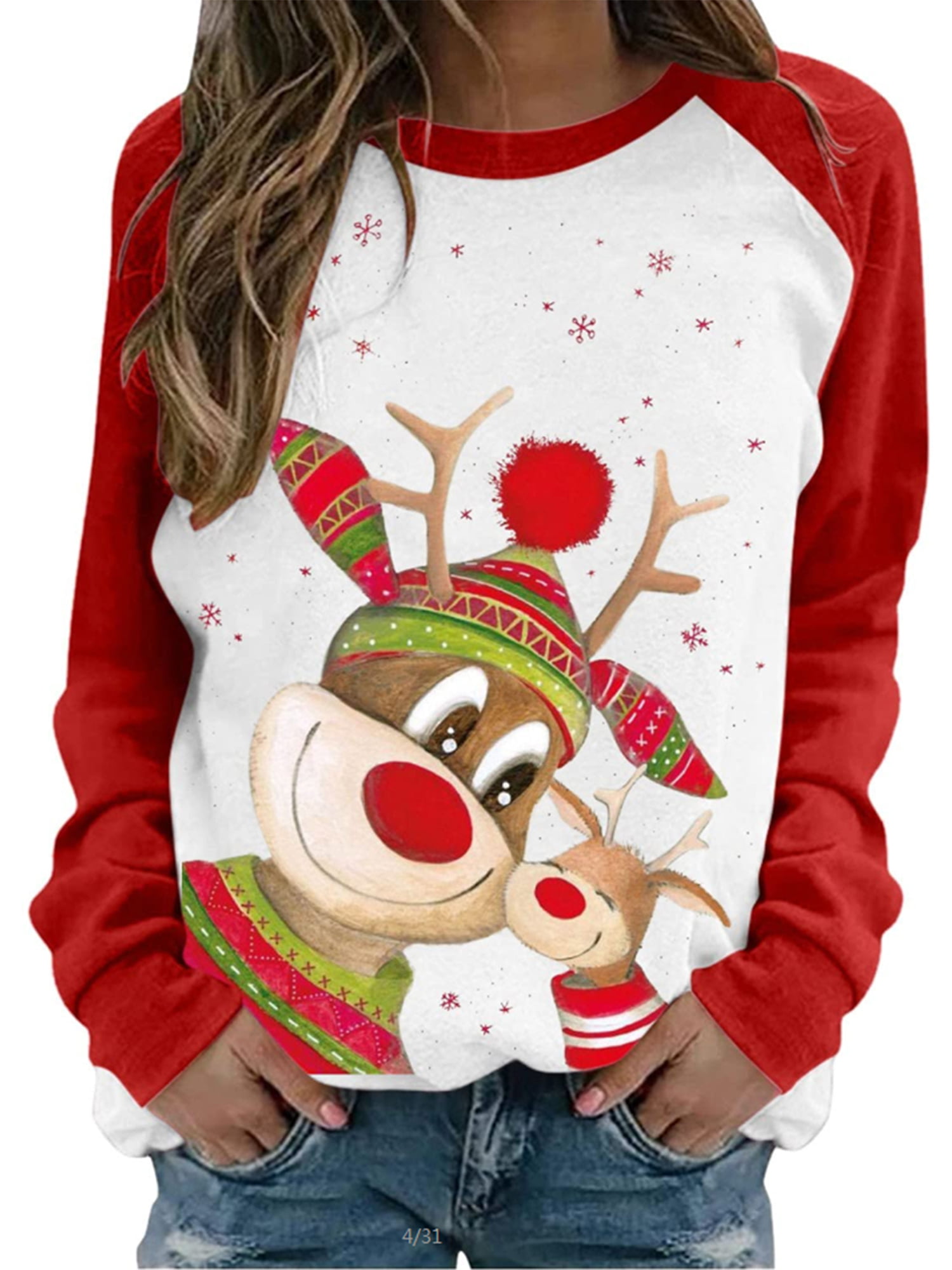 Christmas Long Sleeve Shirts for Women Plus Size Trendy Crewneck Sweatshirts Gnome Reindeer Graphic Plaid Splicing Tops