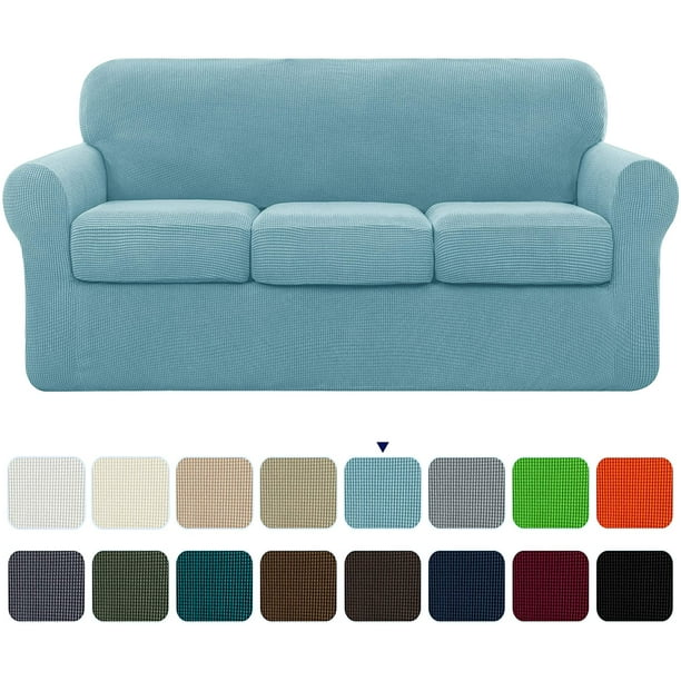 Subrtex 4 Piece Stretch Textured Grid Sofa Cover Slipcover Separate Cushion Steel Blue Com Subrtex 4 Piece Stretch Textured Grid, Sofa Covers With Separate Cushion Uk