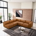 thumbnail image 4 of Minden Mid Century Modern Vegan Leather L-Shaped Corner Sofa in Cognac Tan, 4 of 5