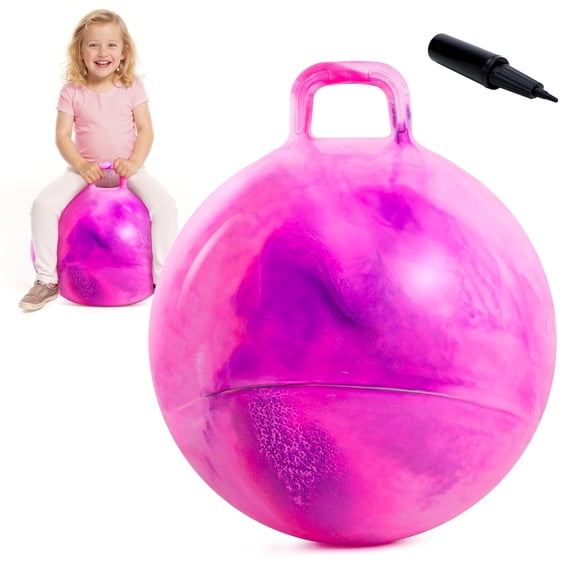 PLAYZAP 18-Inch Hopper Ball, Bounce Ball & Hippity Hop with Handle – Sit-on Toy for Kids, Includes Pump, Boys Girls Gift, Pink Clouds
