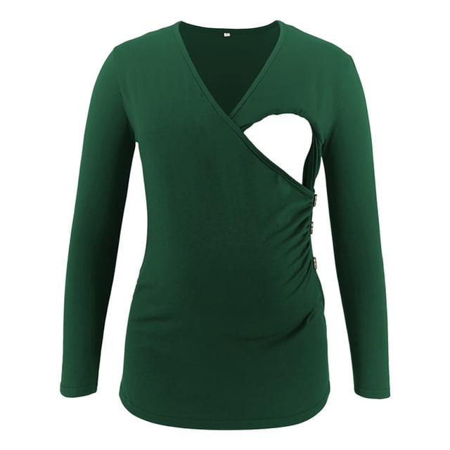 Jchiup Maternity Shirt Side Button and Ruched Long Sleeve Tunic Nursing Tops