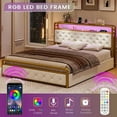 Full Size Bed Frame with LED Light Headboard & Storage Drawers, USB