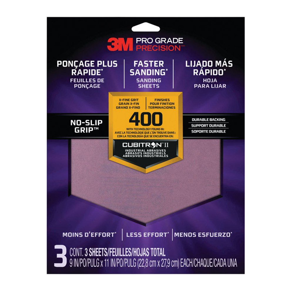 3M 26400TRI3 Pro Grade Precision Sanding Sheet, 400 Grit, 11" L x 9" W