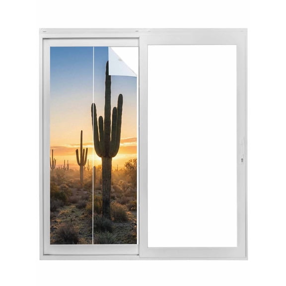 Western Cactus Sunrise Window Privacy Film, Modern Abstract Art Retro Static Cling UV Sun Blocking Tint Film Heat Control Windows Films for Bedroom Bathroom, Window Stickers 23.6"x59"
