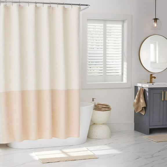 Better Homes and Gardens Tan Color Block Boucle Cotton/Poly Shower Curtain, 72" x 72"