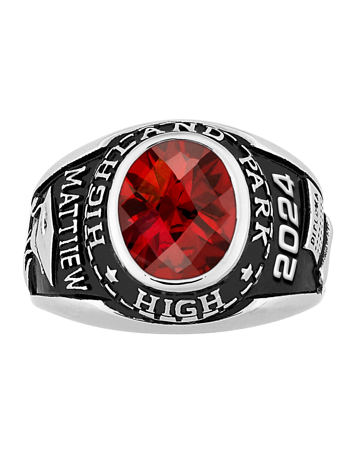 Order Now for 2025 Graduation, Freestyle Men's Sterling Silver Classic Oval Checkerboard Birthstone Class Ring, Personalized, High School or College