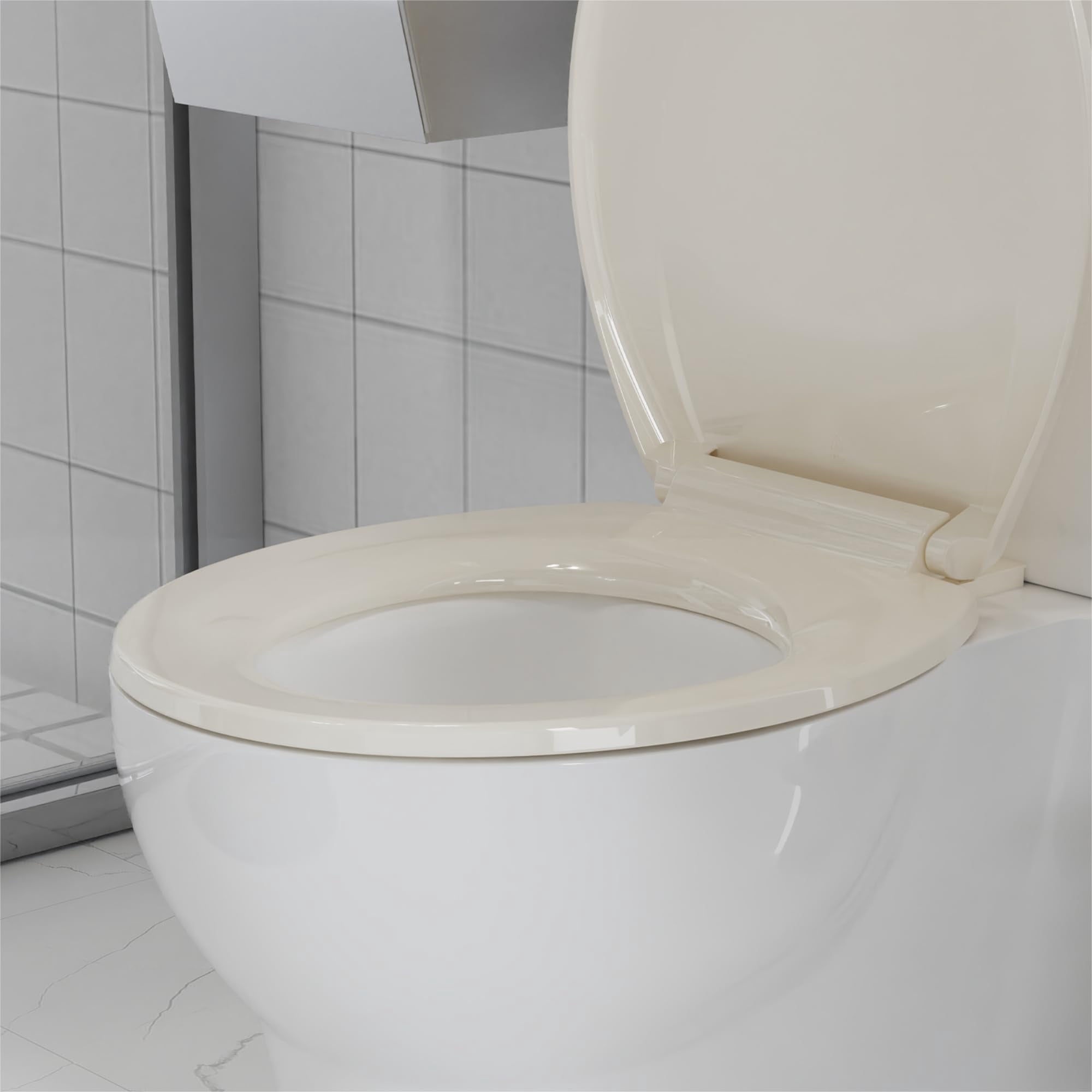 Soft Close Almond Commercial Toilet Seat - Quick-Release, Durable PP, Never Loosens, Easy Install & Clean, Fits 17" Standard Toilets, Almond Color