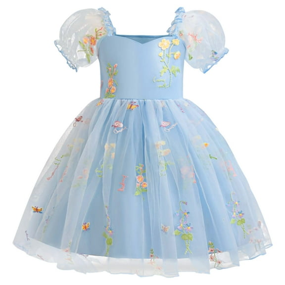 FINALGANG Girls Toddler Puff Sleeve Tulle Dress Heart Neck Floral Embroidery A Line Formal Party Gown For Performances Daily Wear Lovely Dress