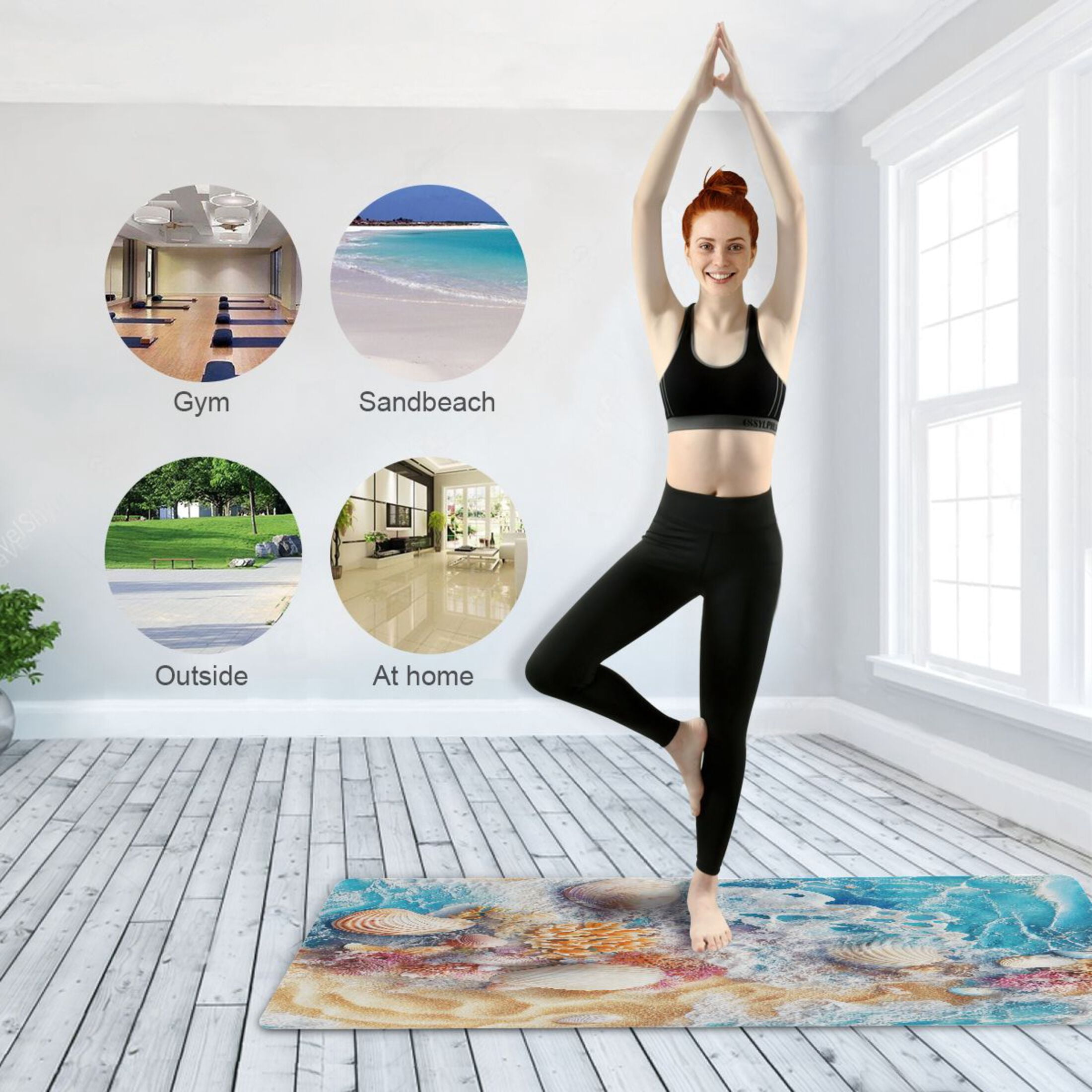 BZSMCE Yoga Mat Women Seashells Beach Art Fitness Mat