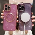 thumbnail image 5 of Magnetic Case for iPhone 12 Pro Max Compatible with Magsafe,Glitter Plating Luxury Love Heart Pattern Design,Bling Sparkle Shockproof Full Camera Cover Protection Cases for Girls Women-Purple, 5 of 6