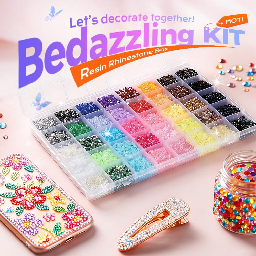 Resin Jelly Rhinestones for Bedazzling, Multicolor 3mm Flatback Rainbow Gems 3mm Rainbow Colorful Jelly Rhinestones Gems Bedazzling Bedazzed Kit, Multi Colored Gemstones Flatback Bedazzler（28，30000）