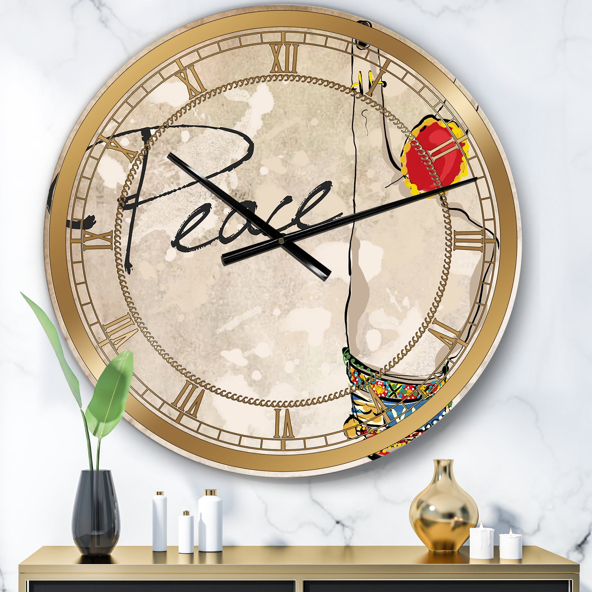 Designart Large Brown Analog Round Cottage Wall Clocks, CLM25463-C23