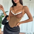 thumbnail image 5 of Women'S Ruffle Lace Trim V Neck Corset Top Adjustable Straps Corset Shaper Crop Top Brown L, 5 of 8