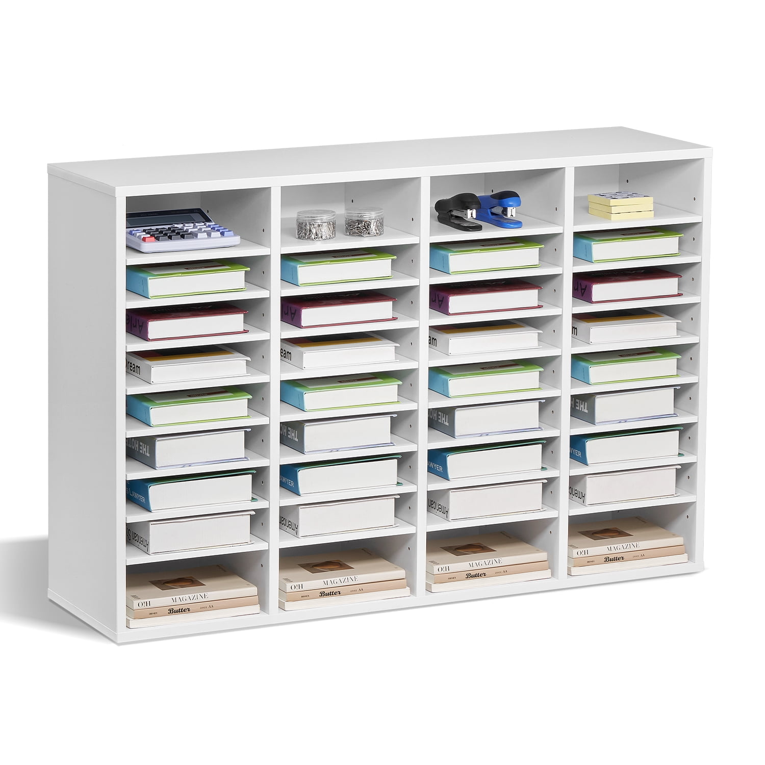 KFFKFF Document Divider, 36 Sections Office Postbox with Modifiable Racks, Timber Post Sorter Medium Density Fiberboard for Office, Home, Classroom Storage of Files, Documents, Papers, in White