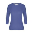 thumbnail image 4 of Slimming Tops for Women 3/4 Sleeve Crewneck Casual Basic Tees Cute Spring Summer Plain T Shirts(Navy XL), 4 of 7