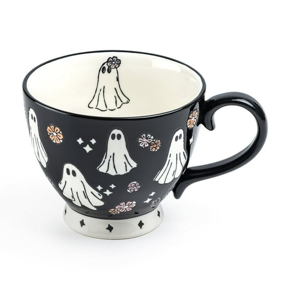 Terramoto Ceramic 16oz Spooky Ghosts Black Latte Mug Grace Teaware