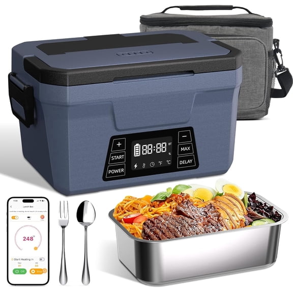 Netraty Cordless Electric Lunch Box for Adults, APP Control Heated Lunch Box Food Warmer 9000mAh Rechargeable Self Heating Lunchbox, Fast Heated for Work/Outdoor/Christmas White Elephant Gifts