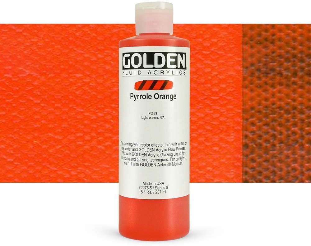 Golden Fluid Acrylic Paint Pyrrole Orange, 8 oz