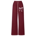 thumbnail image 4 of UACY Girls Bow Sweatpants Baggy Wide Leg Sweat Pants with Pockets Elastic Waist Mid Rise Teen Casual Cute Kids (Wine, 7-8 Years), 4 of 4