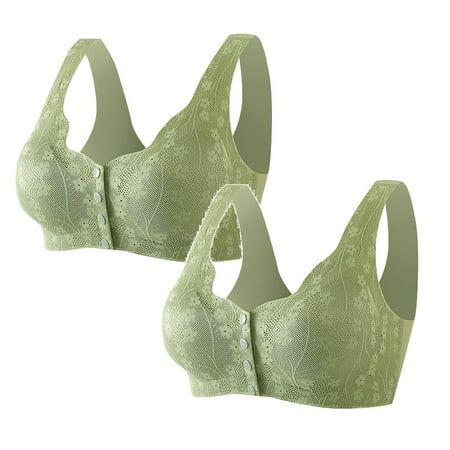 2 Pack Daisy Bra For Women Womens Bras Push up Comfortable Convenient Front Close Strapless Bra Button Cotton Bras For Woman Bra Older Women No Underwire Brassiere for Women Womens Bras Push up U
