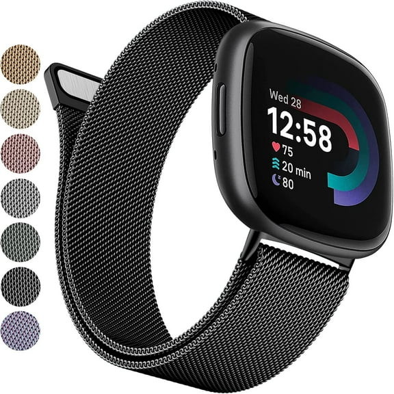 REQO Metal Bands Compatible with Fitbit Versa 3/Versa 4/Fitbit Sense/Sense 2 for Women Men, Stainless Steel Mesh Breathable Wristband Strap with Adjustable Magnet Lock