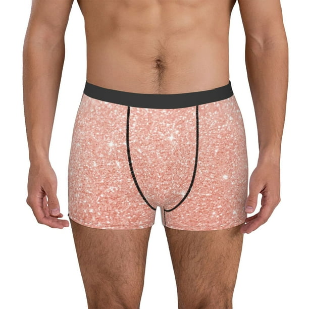 Balery Rose Gold Glitter Calzoncillos bóxer para hombre, ropa interior de algodón suave y transpirable con cinturilla de nailon-Large