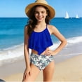 thumbnail image 4 of Little Girls Swimsuit for Girls Summer Print Split Color Splicing Beach 2 Pc Pc1Pc+1Pc Pants, 4 of 8