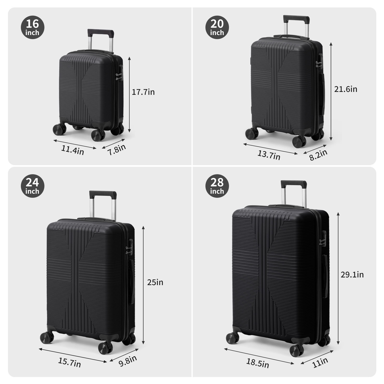 Ktaxon 4-Piece Luggage Set Hardshell Lightweight ABS Carry On Suitcase 360° Spinner Wheels Black