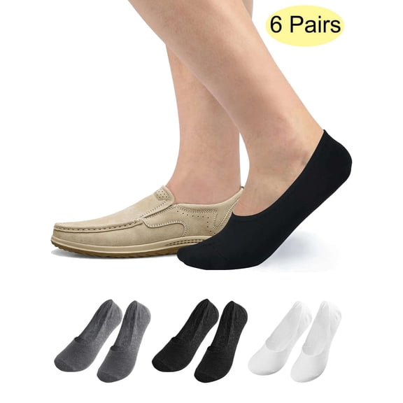 LAVA 6 Pairs Men No Show Socks Thin Non Slip Low Cut Liner Cotton Socks for Loafer Flats Sneakers Black