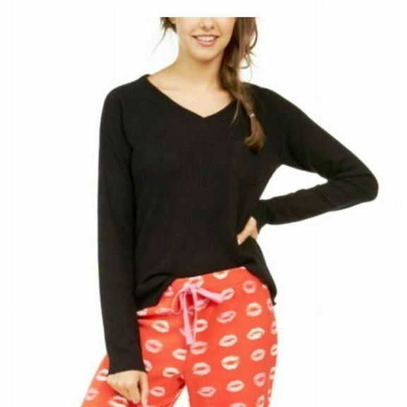 Jenni Ribbed Knit Pajama Top Black Women's L