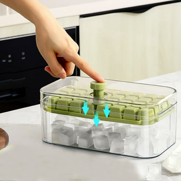 Congelador Cubos Hielo con Tapa y Contenedor, Congelador Cubos Moulds con 32 Piezas, Fácil Liberación, Ahorro de Espacio, Contenedor de Almacenamiento de Hielo, para Cocina, Residuo de